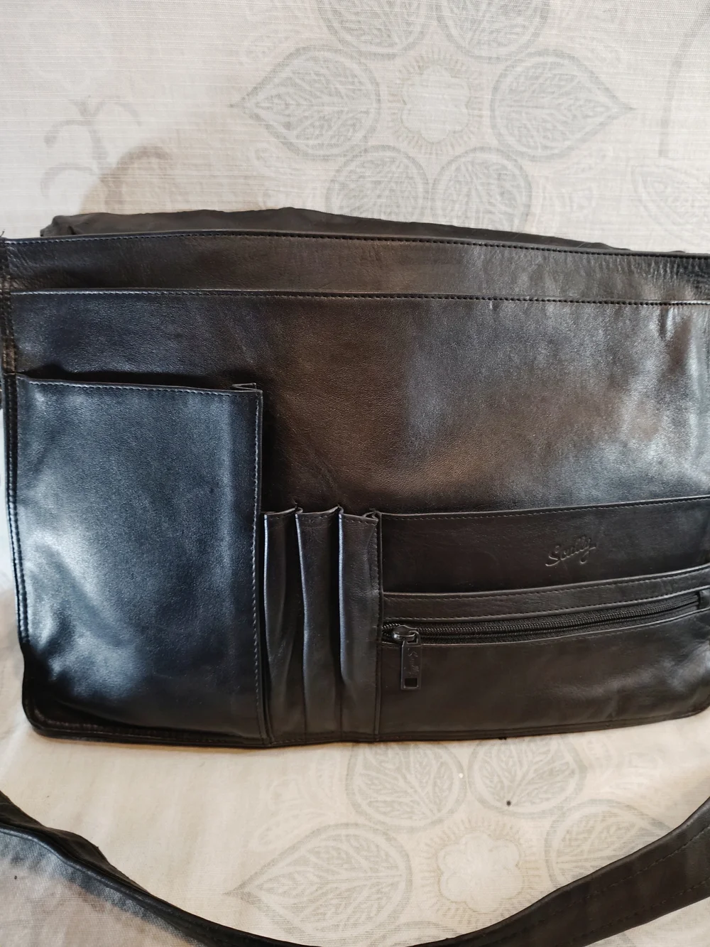 Scully Black Leather Messenger/Briefcase Crossbody Bag